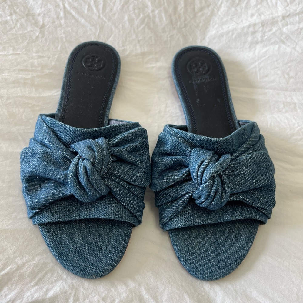 TORY BURCH | Women’s 7 | Annabelle Bow Slide Sandal DENIM CHAMBRAY